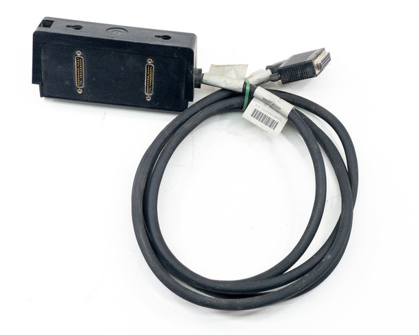 IBM 21F9345 9843 2-port dual DB25 brick connector cable – full length front view showing brick module and cable