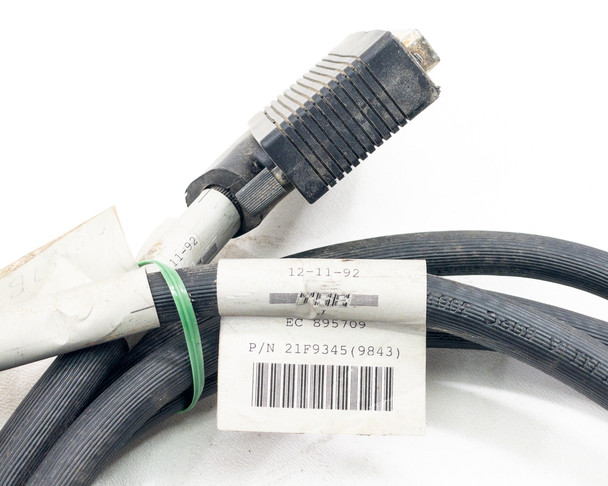IBM 21F9345 9843 cable label close-up showing P/N 21F9345(9843), date code 12-11-92, and EC 895709