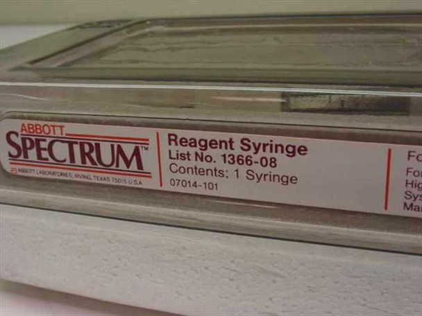Abbott Spectrum clamshell case label showing List No. 1366-08, contents 1 Syringe, reference 07014-101, Abbott Laboratories Irving Texas