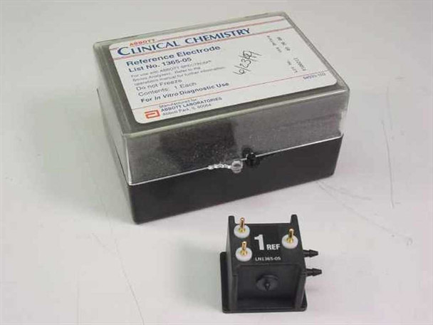 Abbott Clinical Chemistry 1365-05 Reference Electrode shown with original labeled plastic box — front label visible showing List No. 1365-05 and Abbott Spectrum Series compatibility