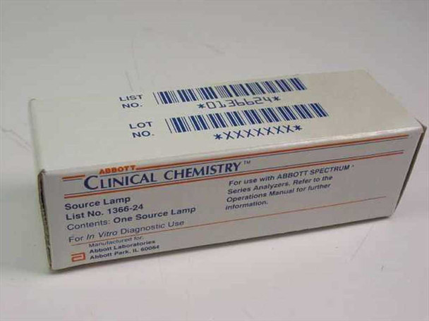 Abbott 1366-24 Source Lamp original box end panel showing List No. 1366-24 barcode label and Abbott Clinical Chemistry branding