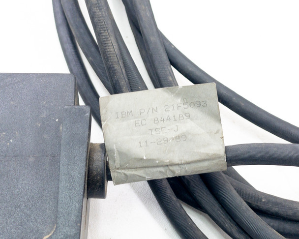 Close-up of IBM label on cable showing P/N 21F5093, EC 844189, TSE-J, dated 11-29-89