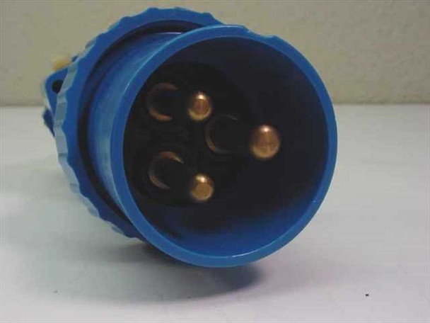 Russellstoll 3750DP plug – face-on view of 5 brass pins in black rubber insert