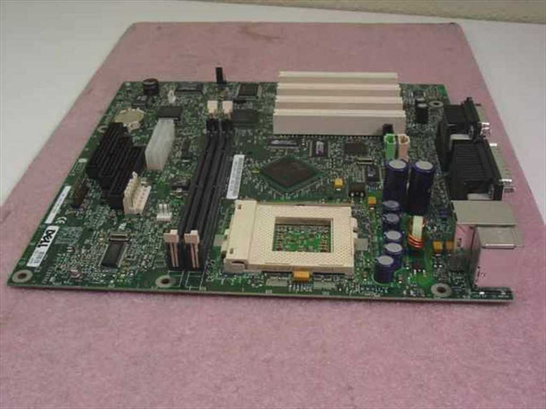 Dell 15JDG Motherboard – alternate angle showing PGA370 socket, DIMM slots, capacitors, and rear I/O connectors
