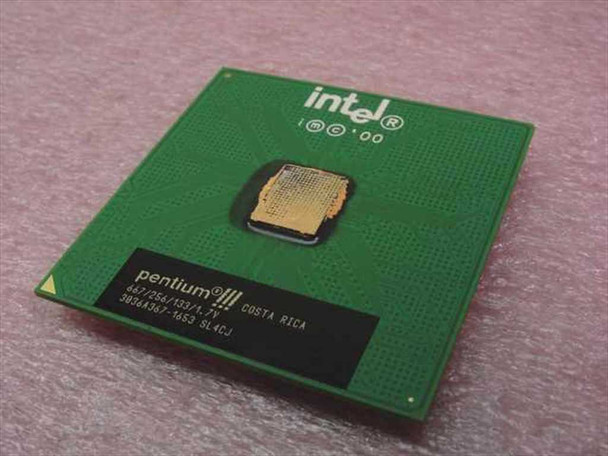 Intel Pentium III SL4CJ 667MHz Socket 370 CPU – top view showing Intel and Pentium III label with 667/256/133/1.7V markings