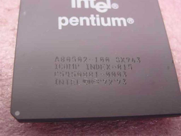 Intel Pentium SX963 A80502-100 100MHz Socket 7 CPU — close-up of top markings showing A80502-100, SX963, ICOMP INDEX=815, and C5459881-0003