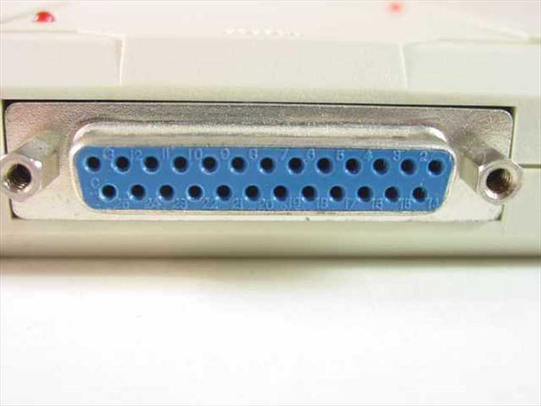 PC Concepts parallel switch — close-up of DB25 female connector showing blue 25-pin female port with threaded mounting posts