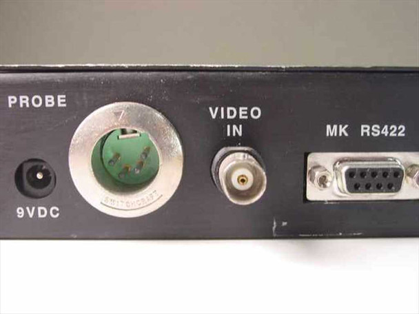 Vasgo LTD Satmatte – close-up of rear left section showing Probe Switchcraft connector, 9VDC power jack, Video In BNC, and MK RS422 DB9 port