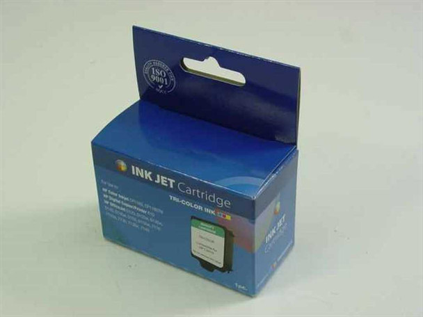 Generic tri-color ink jet cartridge for HP C5010 in blue retail box — front view showing Tri-Color Ink branding