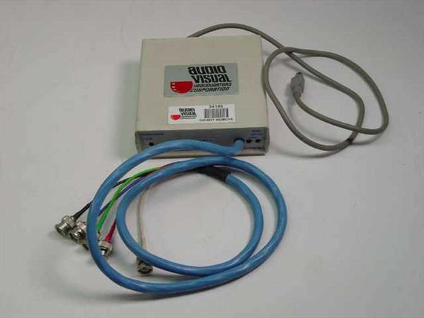 Covid 70-2200-05 RGB Buffer Box front view with Audio Visual Headquarters Corporation label and attached BNC cable set and gray input cable