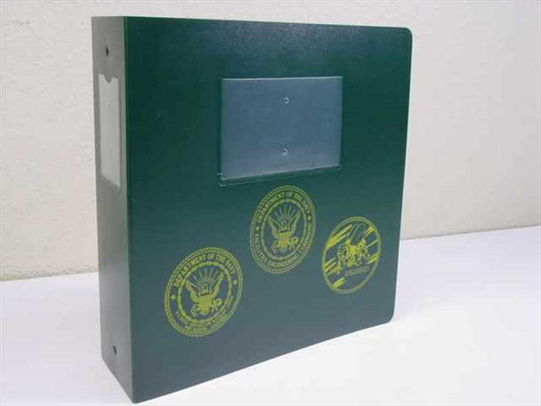 General Binding GBC 3.5-inch green 3-ring binder front cover with military department seals in gold print and clear front pocket
