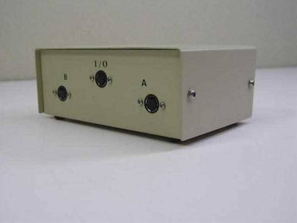Rear panel of 2-way 8-pin DIN Apple printer data switch showing three 8-pin DIN ports labeled B, I/O, and A