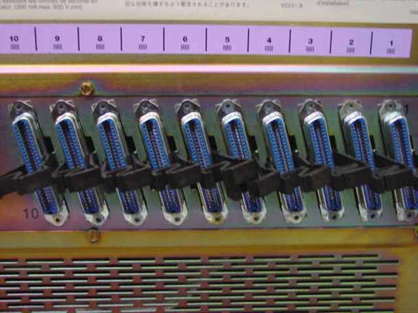 Avaya 102925 rear detail – slots 1 through 10 showing 50-pin Amphenol telco connectors with slot numbering strip