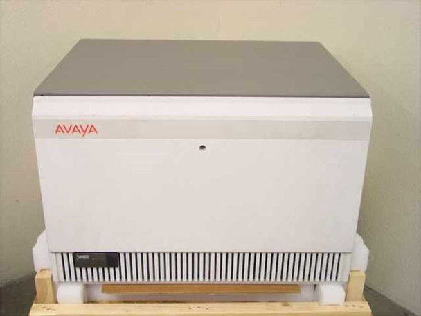 Avaya 102925 Definity ECS Carrier Cabinet – front view showing Avaya logo on white enclosure, seated on pallet