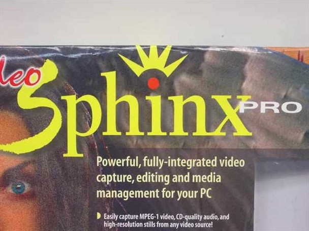 FutureTel Video Sphinx Pro retail box close-up — Video Sphinx Pro logo and feature text for MPEG-1 video capture and editing