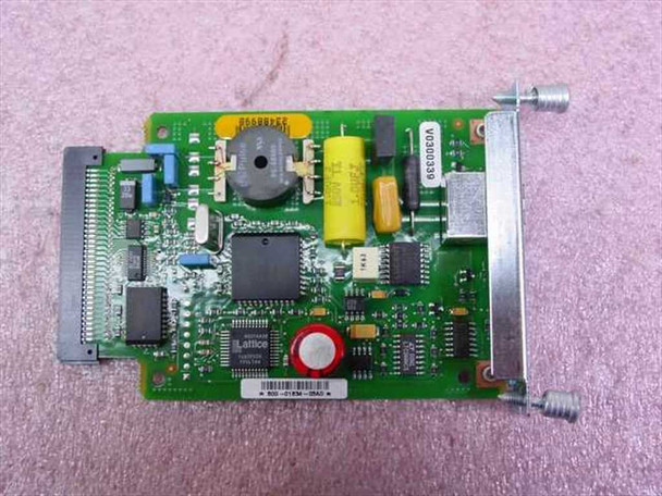 Cisco WIC-1B-U WAN interface card PCB top view showing component side with Lattice FPGA, transformer, capacitors, and edge connector