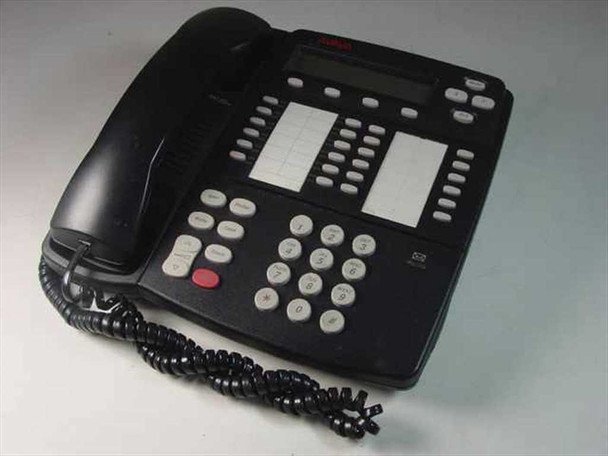 Avaya 4412D+ black business desk phone with handset – front left angle view
