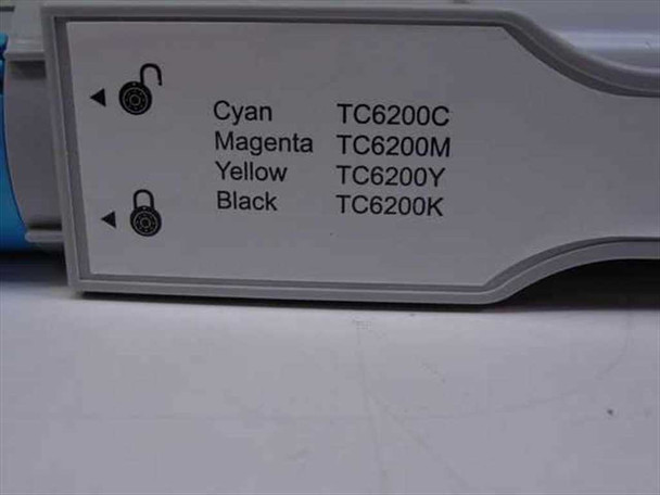 Media Sciences TC6200C toner cartridge label close-up showing Cyan TC6200C, Magenta TC6200M, Yellow TC6200Y, Black TC6200K model numbers