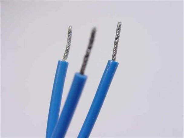 Stancor P-8574 control transformer — secondary blue wire leads with tinned ends, close-up view