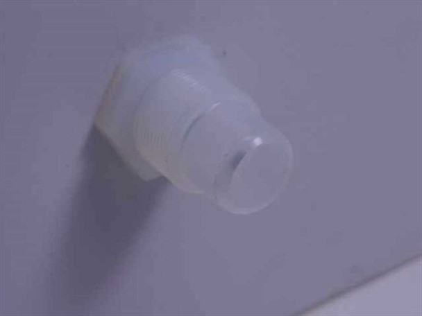 White plastic elbow or barb fitting — included fluid or gas port component for container