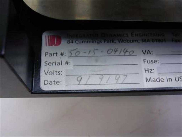 IDE 50-15-04140 Electro Magnet Assembly – label showing Part No. 50-15-04140, Date 9/9/97, Made in USA, Integrated Dynamics Engineering, Woburn MA 01801