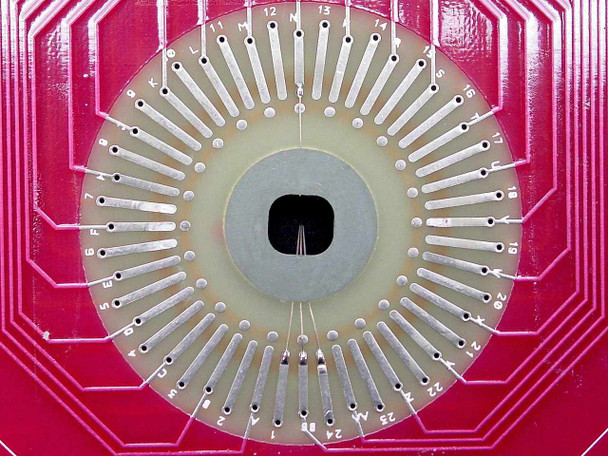 SV Probe C48-2 888008 close-up of circular probe contact array with numbered and lettered contact positions around radial spokes