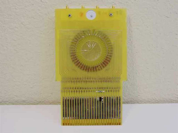 G0059 Gold Finger Probe Card front view showing yellow fiberglass substrate and circular radial probe array with gold finger contacts at bottom edge