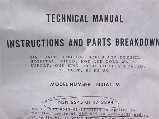 Precision Products 1001A1-M Technical Manual cover page showing title, model number, and NSN 6545-01-117-3894