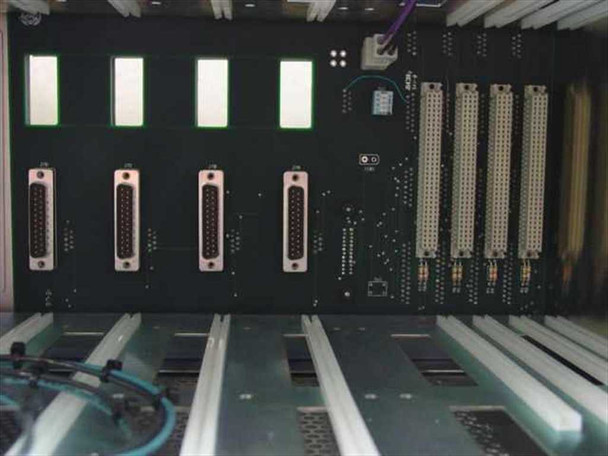 Interior view — multi-slot card cage backplane with internal DB25 connectors and expansion card slots
