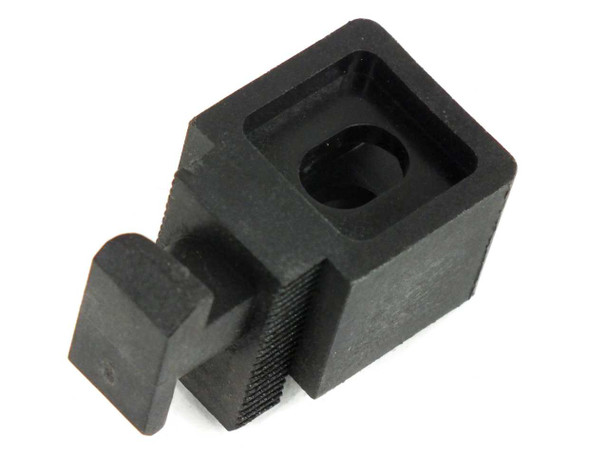 Bosch Rexroth 3842184737 Variofix Block — angled view showing round bolt hole on top and clip retention slot