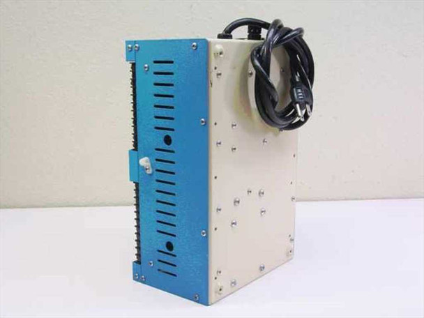 Anaheim Automation DPQ21SB1 servo driver pack – left side view showing ventilation slots on blue panel and AC power cord routing on beige rear panel