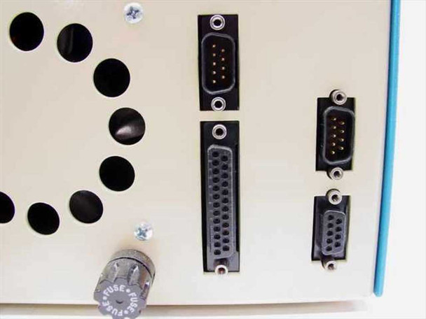 Anaheim Automation DPQ21SB1 – rear panel close-up showing two DB9 connectors, one DB25 connector, and a fuse holder