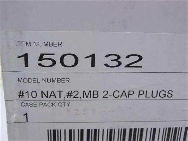US Filter 150132 label closeup showing item number 150132 and model description #10 NAT #2 MB 2-CAP PLUGS with case pack qty 1