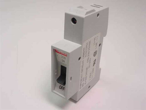 Entrelec GMU 20D 010272901 DIN rail circuit breaker front view with toggle switch in OFF position