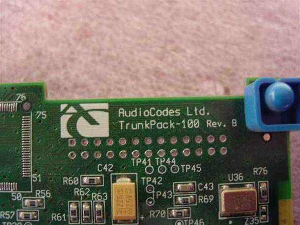 AudioCodes TrunkPack-100 Rev. B VoIP Card – close-up of AudioCodes Ltd. logo and TrunkPack-100 Rev. B silkscreen label