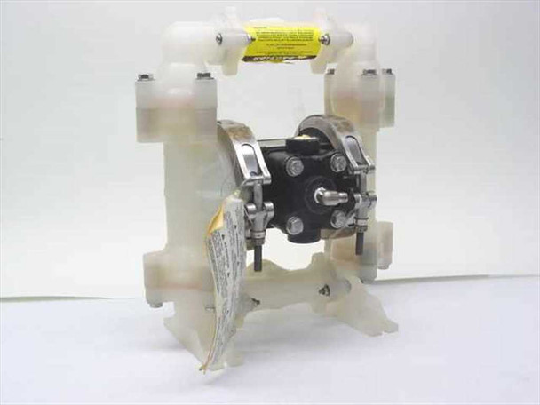 Ryan Herco Airgo 6220 Type 355 double diaphragm air pump — front view showing polypropylene body, stainless hardware, and yellow warning label