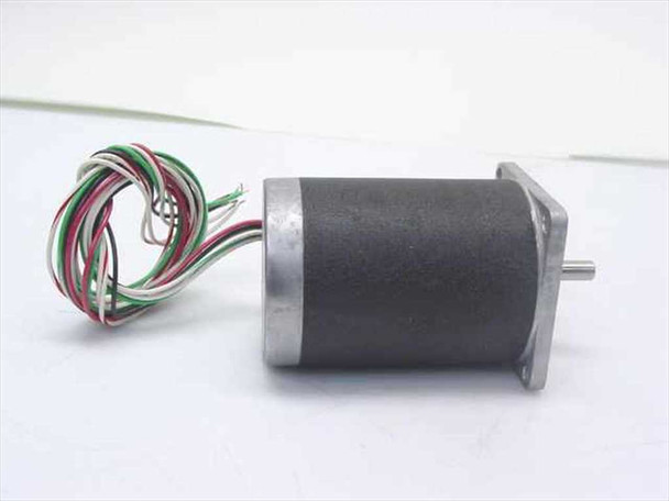 Anaheim Automation 23D204S NEMA 23 stepper motor — angled side view showing cylindrical body, front mounting flange, output shaft, and multi-color flying lead wires