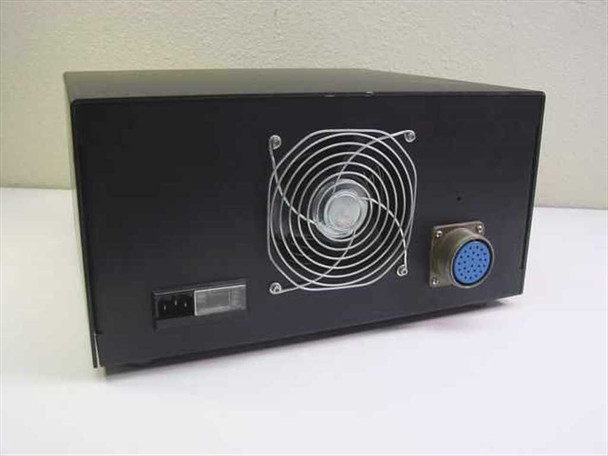 HD-244.8-A rear panel showing IEC AC inlet, large cooling fan, and multi-pin circular output connector