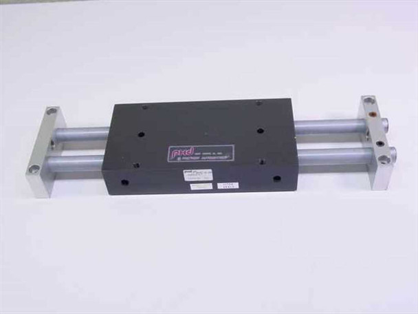 PHD MS062X6-E-V pneumatic linear slide — full unit overview showing black anodized aluminum carriage body on dual silver guide rods with end plates