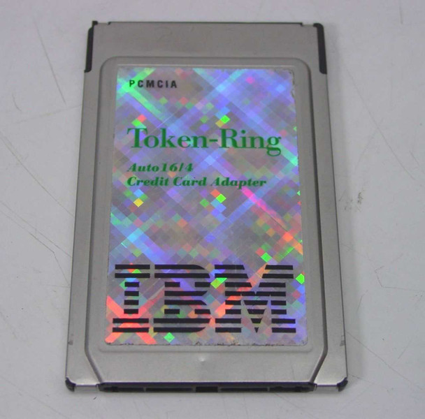 IBM 92G9352 PCMCIA Token-Ring Auto 16/4 Credit Card Adapter – front holographic label with IBM logo and Token-Ring branding