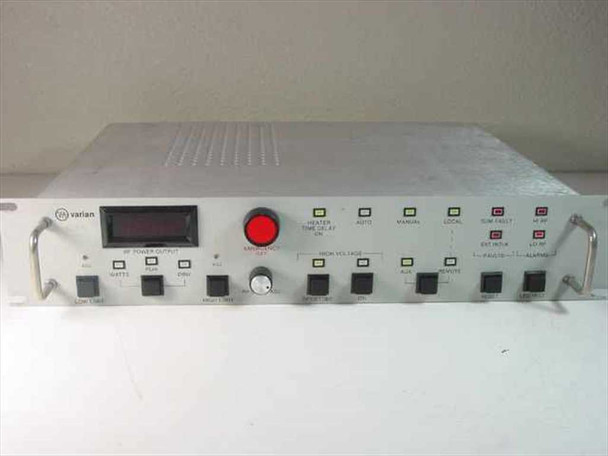 Varian VJW-2722H Remote Control Unit — front panel view showing LED display, RF power output controls, and emergency off button