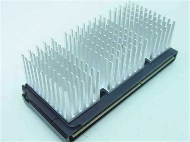 Intel Pentium II 350MHz Slot 1 CPU – bottom view showing dual-section aluminum pin-fin heatsink and Slot 1 edge connector