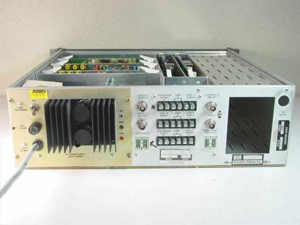 Scientific Atlanta 7500 CFG Video Receiver – rear panel showing AC power supply assembly 229000 with heatsink, audio screw terminal blocks, BNC video outputs, and Scientific-Atlanta branding label