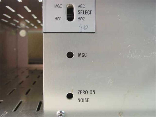 Scientific Atlanta 7500 CFG front panel detail – MGC/AGC Select switch, BW1/BW2 bandwidth selector, MGC indicator, and Zero On Noise control