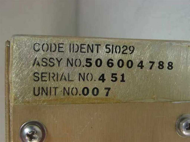 LNR Communications Tridundant LNA – side label showing Code Ident 51029, Assembly No. 506004788, Serial No. 451, Unit No. 007