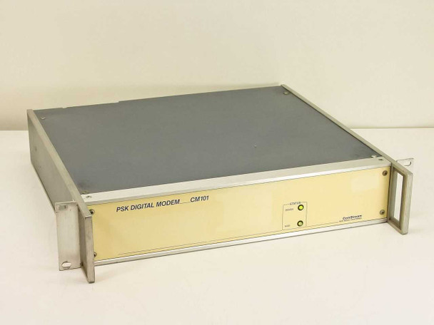 ComStream CM101 PSK Digital Satellite Modem front and top view — rackmount chassis with cream-colored front panel and rack ears