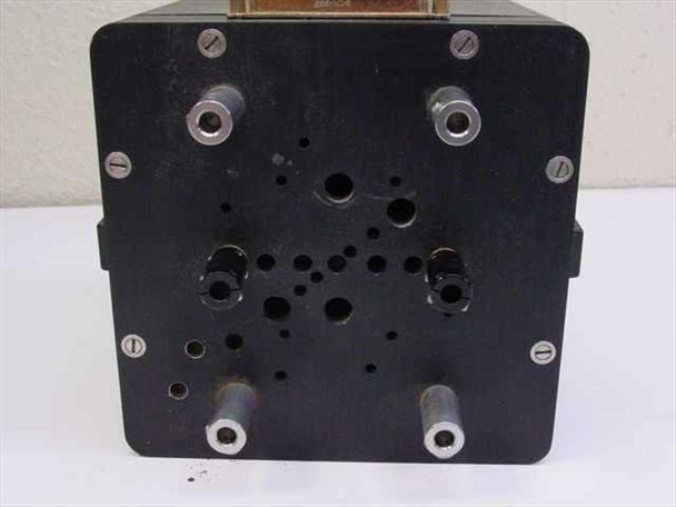 BEI Satcom Channel Changer – bottom or rear panel view showing multiple mounting holes and two motor shaft protrusions