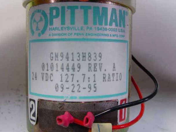 Pittman GM9413H839 DC gear motor label – 24 VDC, 127.7:1 ratio, Part 01014449 Rev. A, dated 09-22-95, Harleysville PA