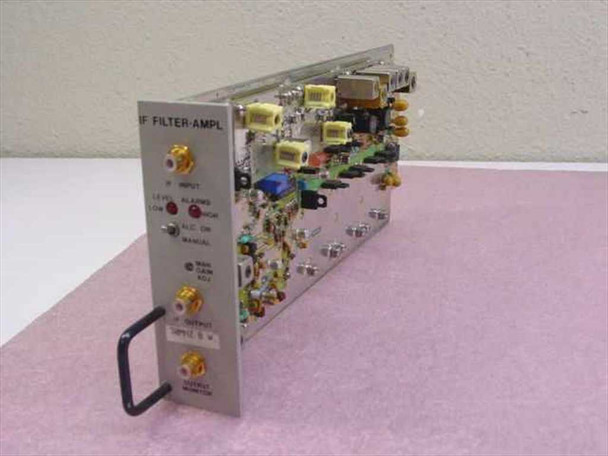 Scientific Atlanta 362272 30MHz IF Filter Amplifier plug-in module — three-quarter front/side view showing front panel and internal PCB with yellow toroids and SMA connectors