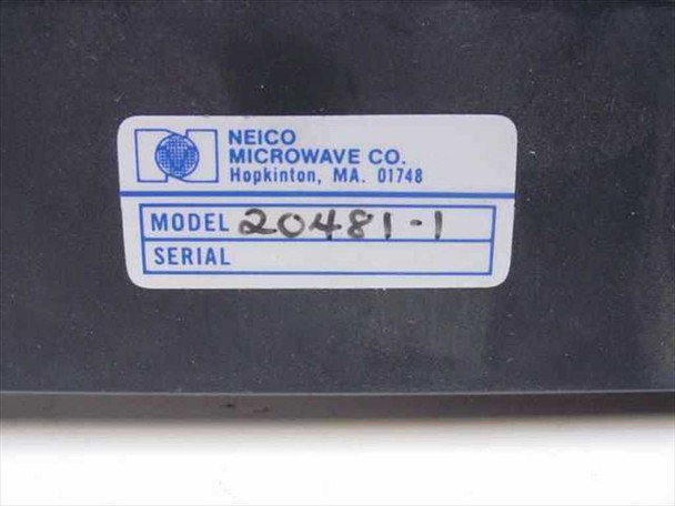 Neico Microwave Co. model label on waveguide body reading Model 20481-1, Hopkinton MA 01748